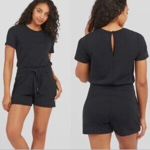 Spanx Air Essentials Airluxe Short Sleeve Shorts Romper - Black - XL